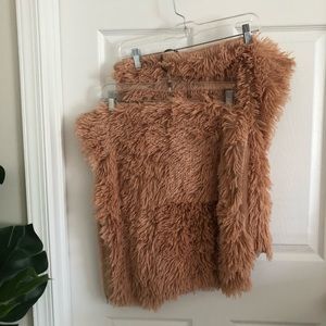 Set of two camel colored  faux fur pillow covers, 20 X 20